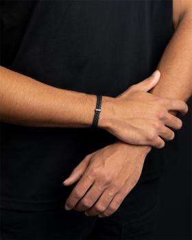 Preview: Doppeltes Armband aus schwarzem italienischem Nappaleder mit schwarzem Finish - Duo Black